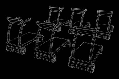 Koşu bandı makinesi. Spor ve spor aletleri. Kablo çerçevesi düşük poli ağ