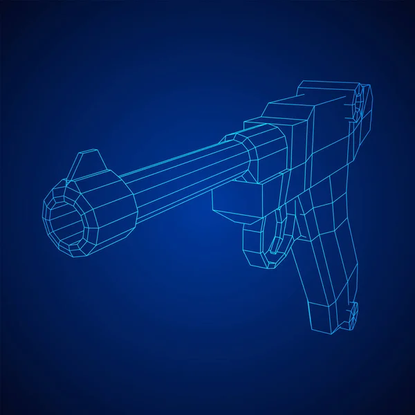 Niemiecki pistolet wojskowy z wojny światowej. Wireframe niski wektor poli. — Wektor stockowy