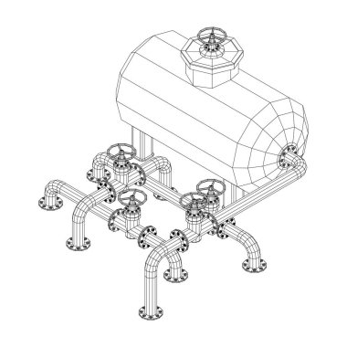 Yanıcı maddelerin depolanması için yakıt deposu ve vanalı boru hattı