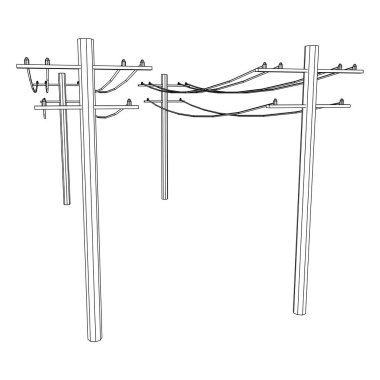 Güç iletimi yüksek voltaj pilonu. Kablo çerçevesi düşük poli ağ