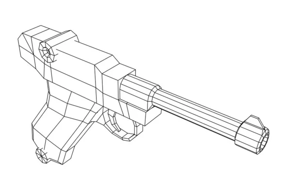 Německá vojenská zbraňová pistole. Wireframe low poly vector. — Stockový vektor