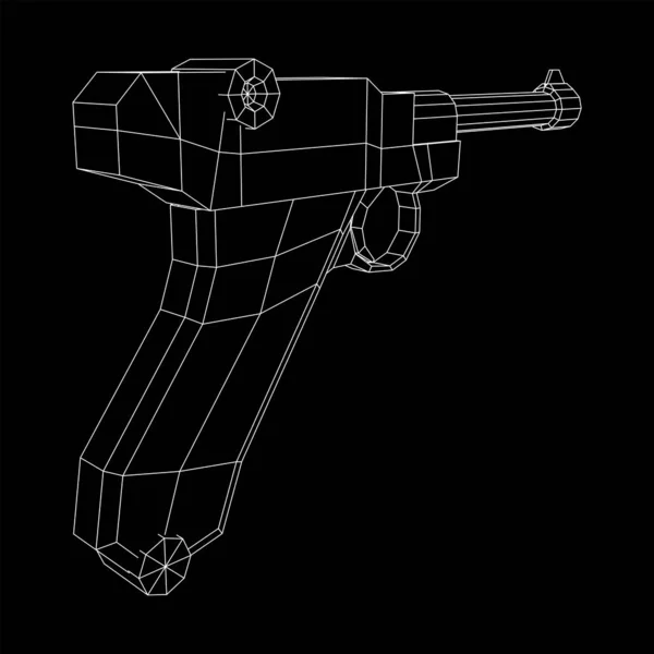 Pistolet militaire allemand de la guerre mondiale. Wireframe faible vecteur poly. — Image vectorielle