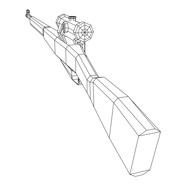 Keskin nişancı, civatalı tüfek, Mosin Nagant. Kablo çerçevesi düşük poli ağ — Stok Vektör