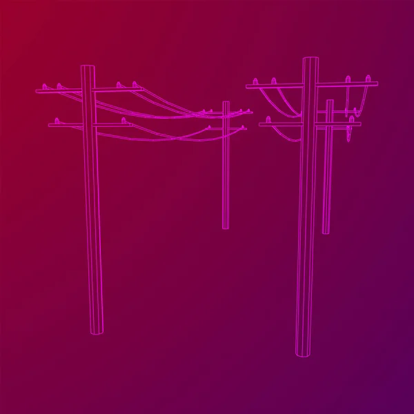 Vermogen transmissie hoogspanning pyloon. Wireframe met lage poly mesh — Stockvector