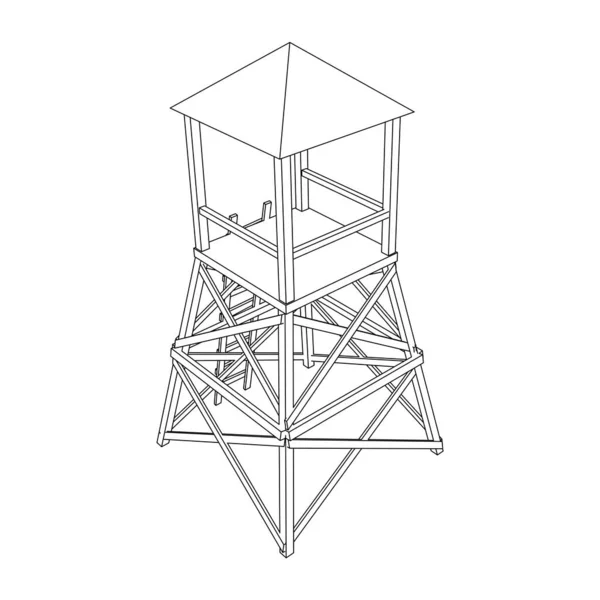 Torre de vigia ou torre de observação para caçadores. Wireframe baixa malha poli — Vetor de Stock