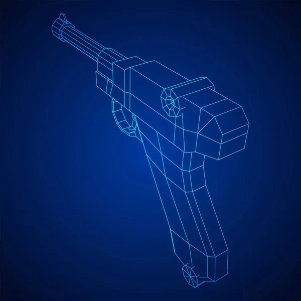 German world war military firearm pistol. Wireframe low poly vector. — Stock Vector