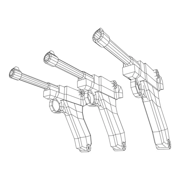 Pistola de arma de fuego militar alemana de la guerra mundial. Wireframe vector poli bajo. — Vector de stock