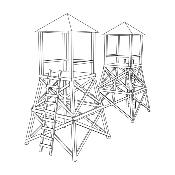 Torre de vigia ou torre de observação para caçadores. Wireframe baixa malha poli — Vetor de Stock