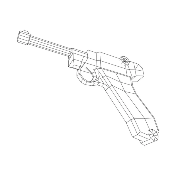 Pistola de arma de fuego militar alemana de la guerra mundial. Wireframe vector poli bajo. — Vector de stock