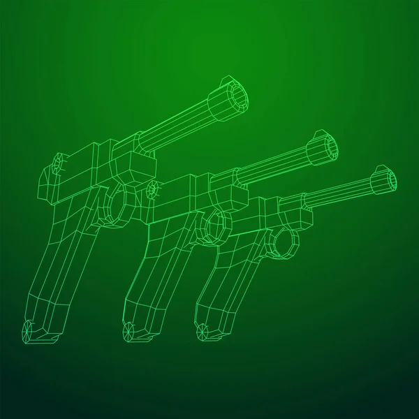 Niemiecki pistolet wojskowy z wojny światowej. Wireframe niski wektor poli. — Wektor stockowy