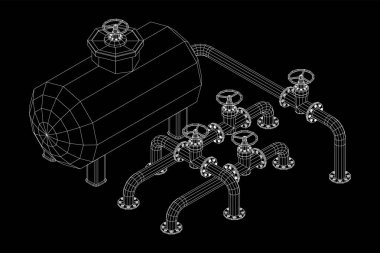 Yanıcı maddelerin depolanması için yakıt deposu ve vanalı boru hattı