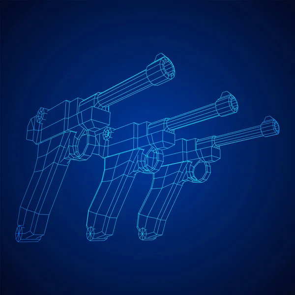 German world war military firearm pistol. Wireframe low poly vector. — Stock Vector