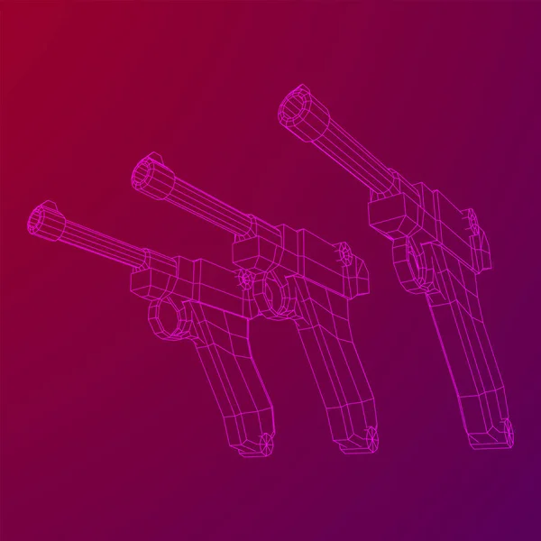 Niemiecki pistolet wojskowy z wojny światowej. Wireframe niski wektor poli. — Wektor stockowy