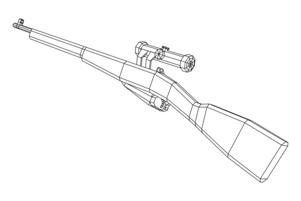 Sniper perno-acción rifle mosin nagant. Malla de polietileno baja Wireframe — Vector de stock