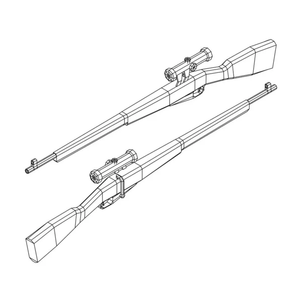 Keskin nişancı, civatalı tüfek, Mosin Nagant. Kablo çerçevesi düşük poli ağ — Stok Vektör