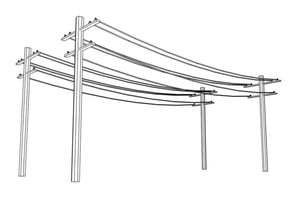 Transmissão de energia pylon de alta tensão. Wireframe baixa malha poli — Vetor de Stock