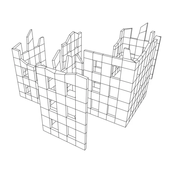 Vernietigde gebouw ruïne en beton, oorlog vernietiging concept — Stockvector