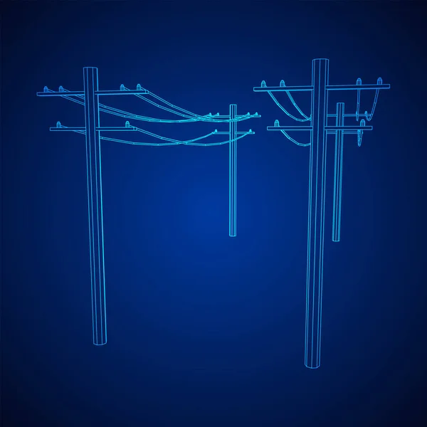 Pilón de alta tensión de transmisión de potencia. Malla de polietileno baja Wireframe — Vector de stock