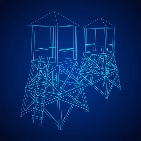 Watchtower o torre de observación para los cazadores. Malla de polietileno baja Wireframe — Vector de stock