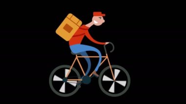 Arkasında paket kutusu olan kurye bisikletçi.