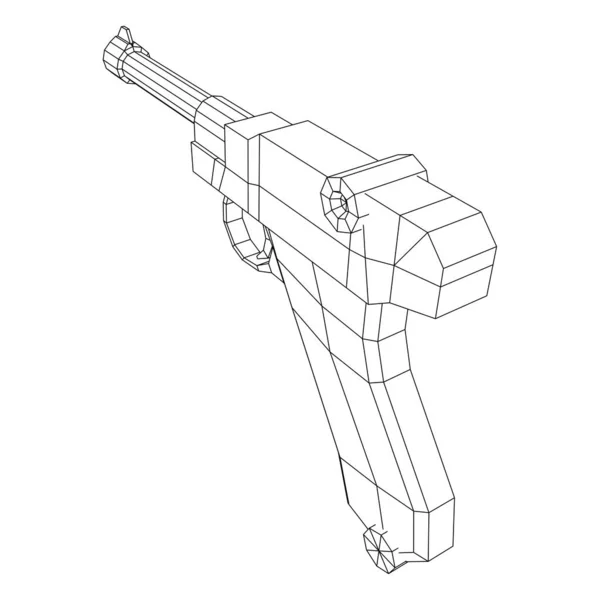 Německá vojenská zbraňová pistole. Wireframe low poly vector. — Stockový vektor