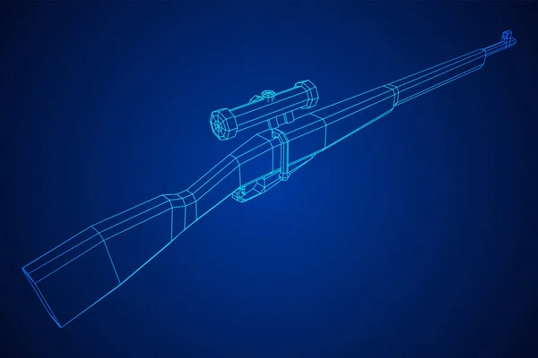 Scherpschutter bout-actie geweer mosin nagant. Wireframe met lage poly mesh — Stockvector