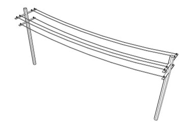 Güç iletimi yüksek voltaj pilonu. Kablo çerçevesi düşük poli ağ