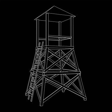 Gözetleme kulesi veya avcılar için gözlem kulesi. Kablo çerçevesi düşük poli ağ
