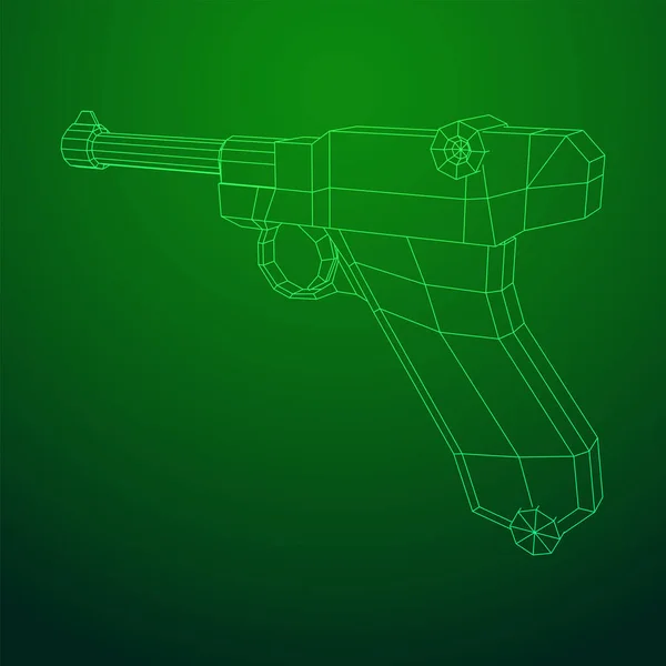 Pistolet militaire allemand de la guerre mondiale. Wireframe faible vecteur poly. — Image vectorielle