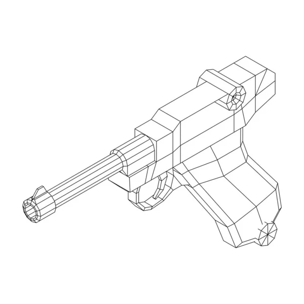 Německá vojenská zbraňová pistole. Wireframe low poly vector. — Stockový vektor
