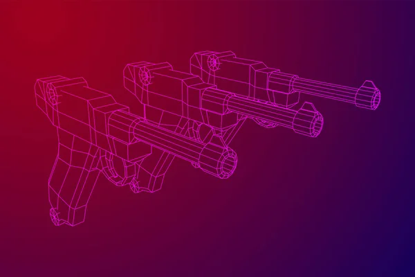 Pistola de arma de fuego militar alemana de la guerra mundial. Wireframe vector poli bajo. — Archivo Imágenes Vectoriales