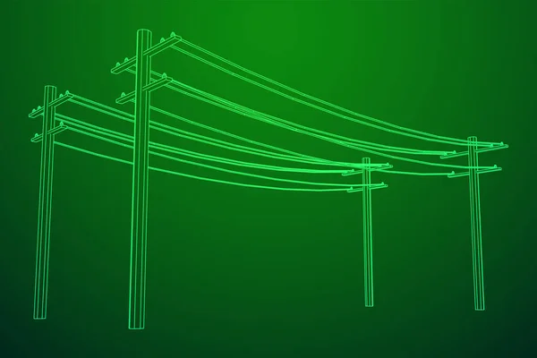 Transmissão de energia pylon de alta tensão. Wireframe baixa malha poli — Vetor de Stock