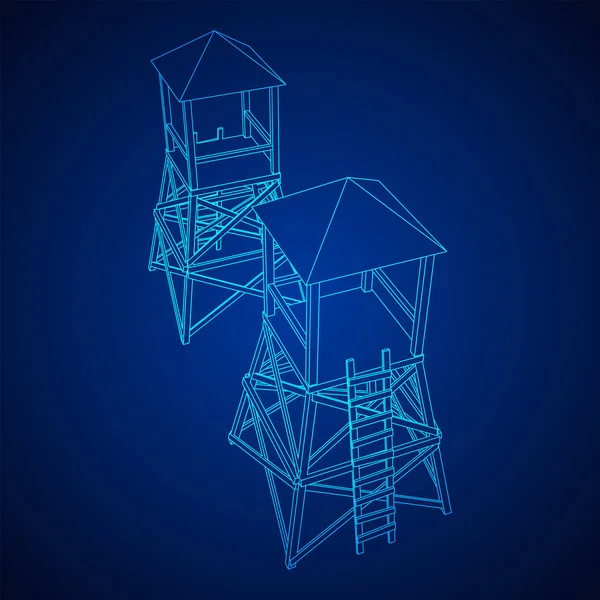 Watchtower o torre de observación para los cazadores. Malla de polietileno baja Wireframe — Archivo Imágenes Vectoriales