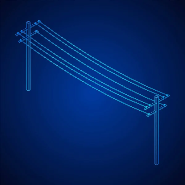 Transmissão de energia pylon de alta tensão. Wireframe baixa malha poli — Vetor de Stock