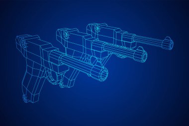 Alman askeri ateşli silah tabancası. Kablo çerçevesi düşük poli vektörü.
