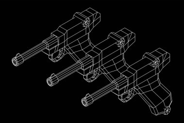 Alman askeri ateşli silah tabancası. Kablo çerçevesi düşük poli vektörü.