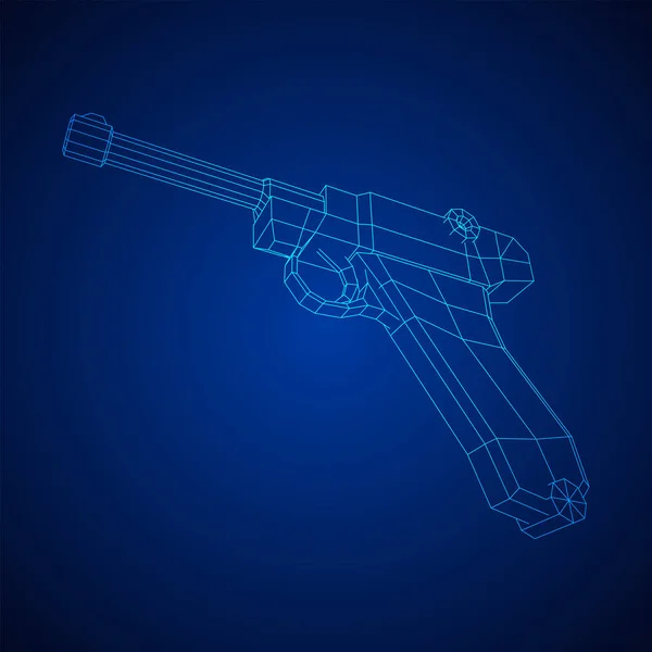 Pistola de arma de fuego militar alemana de la guerra mundial. Wireframe vector poli bajo. — Archivo Imágenes Vectoriales