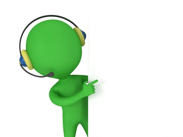 3d зеленый человек с гарнитурой — стоковое фото