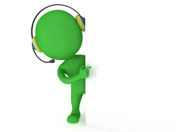 3d hombre verde con auriculares —  Fotos de Stock