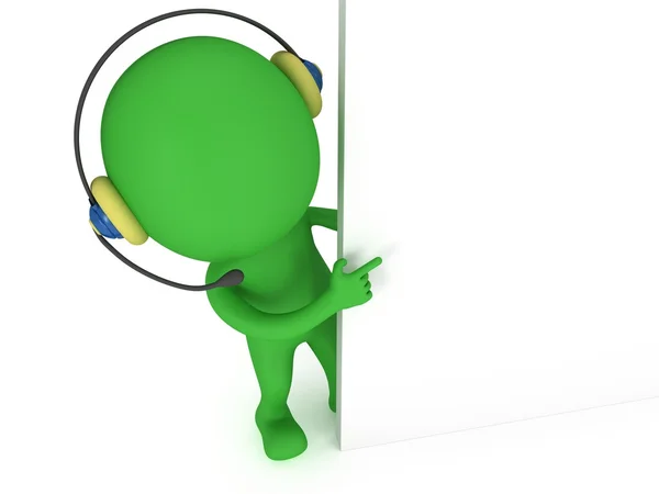 3D-groene man met hoofdtelefoon — Stockfoto