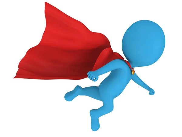 3d tapferer Superheld mit rotem Mantel fliegt — Stockfoto
