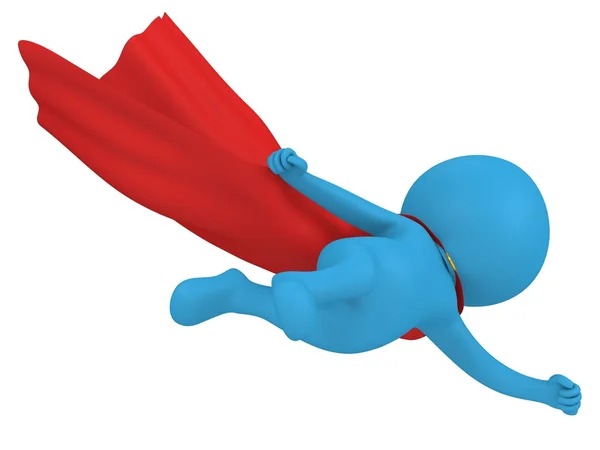 3d brave superhero with red cloak flying — Stock Photo, Image