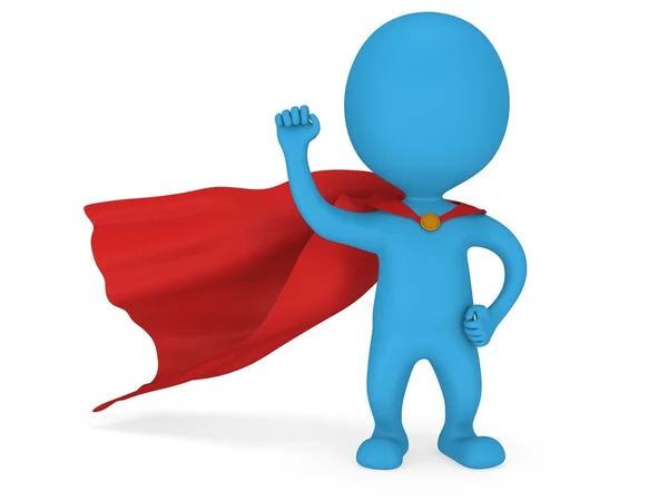 3d man brave superhero with red cloak — Stock Photo, Image