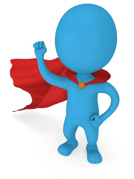 3d man brave superhero with red cloak — Stock Photo, Image
