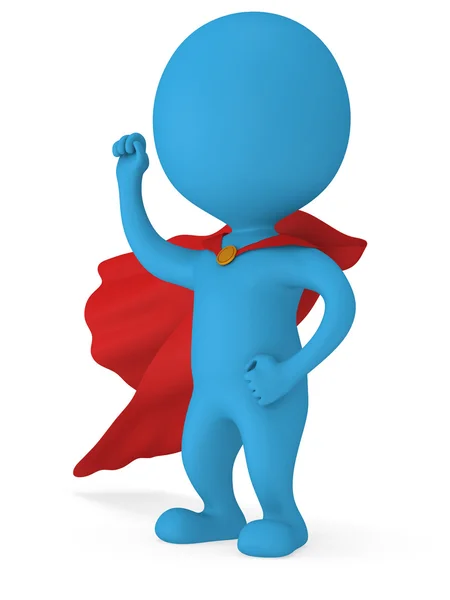 3d man brave superhero with red cloak — Stock Photo, Image