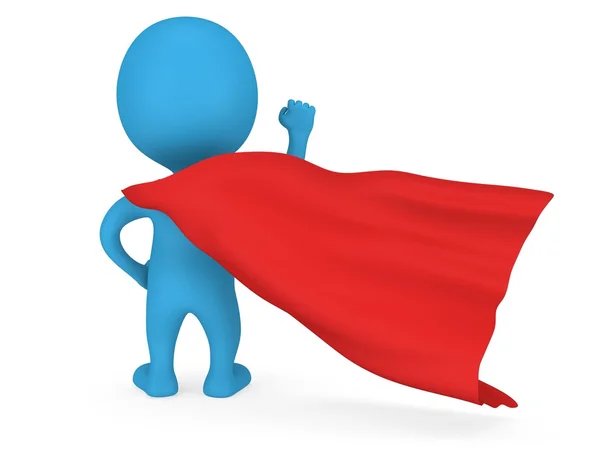3d человек храбрый супергерой в красном плаще — стоковое фото