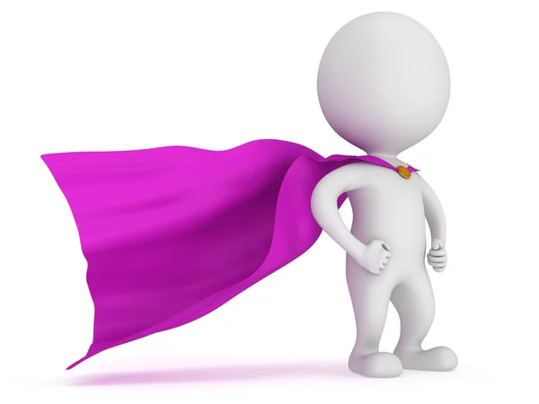 Homem 3d - super-herói corajoso com capa roxa — Fotografia de Stock
