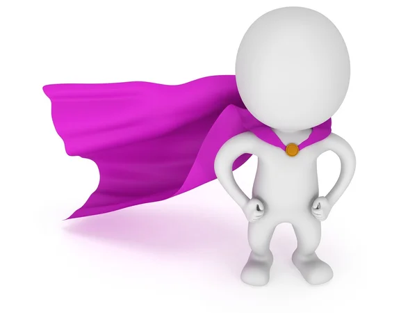 3d man - brave superhero with purple cloak — Stock Photo, Image