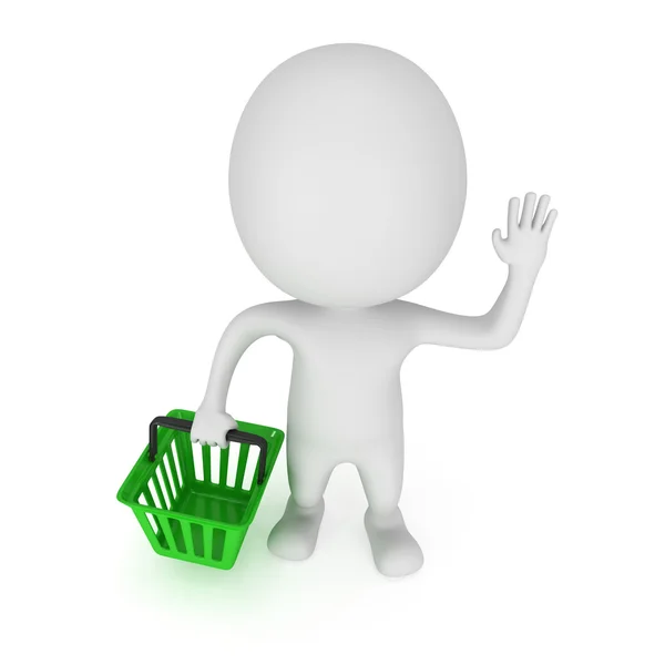 3d white man stand with green shop basket — Stock Photo, Image