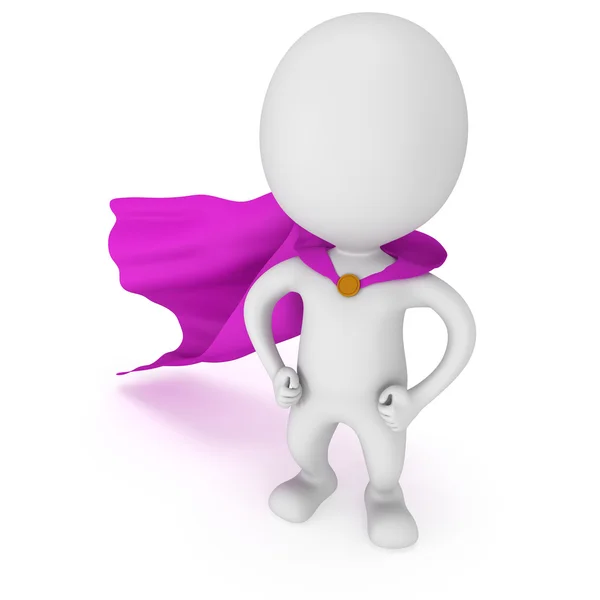 3d man - brave superhero with purple cloak — Stock Photo, Image